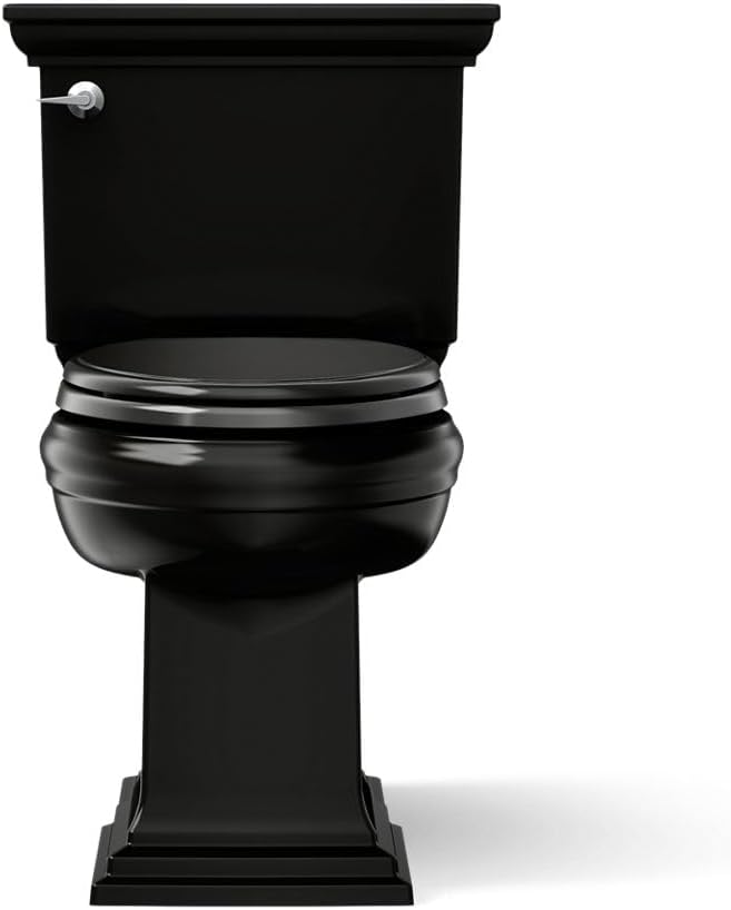 KOHLER K-6669-7 Memoirs Stately Comfort Height Elongated 1.28 GPF Toilet with Aqua Piston Flush Technology, Concealed Trap Way and Left-Hand Trip Lever (2 Piece), Black