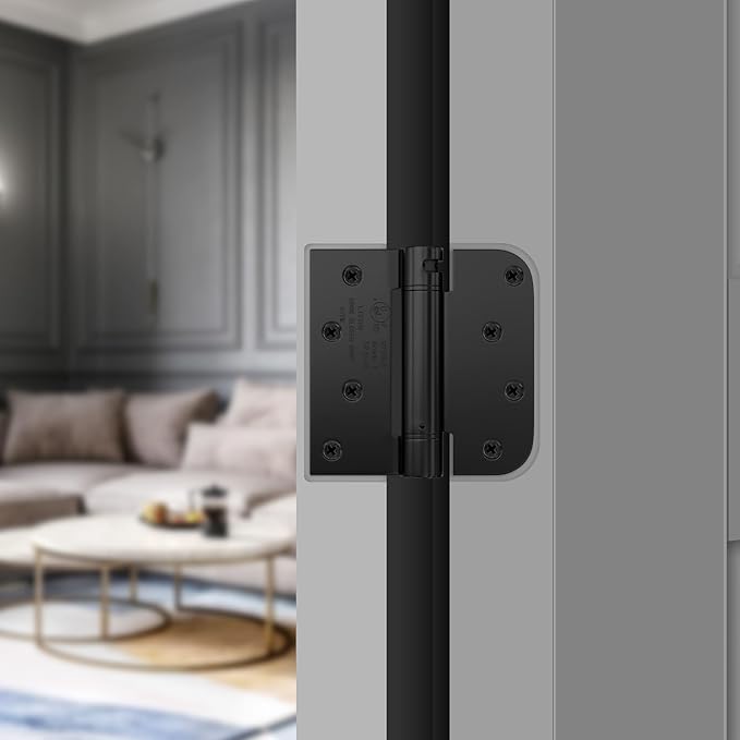 Haidms 12 Pack Self Closing Door Hinges 4 Inch Matte Black Spring Hinge with 5/8'' & Square Radius Corner Adjustable Tension Spring Loaded Hinges for Residential & Heavy-Duty Door Hardware