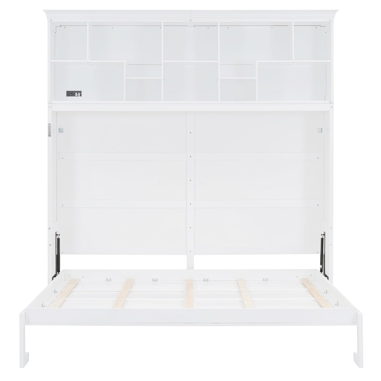 Ball & Cast Murphy Bed Queen Bed,Hideaway Wall Chest with Top Shelves & USB,Storage Cabinet w/Slat Support,Wood Folding Platform Bedframe for Guest Room,Study,White