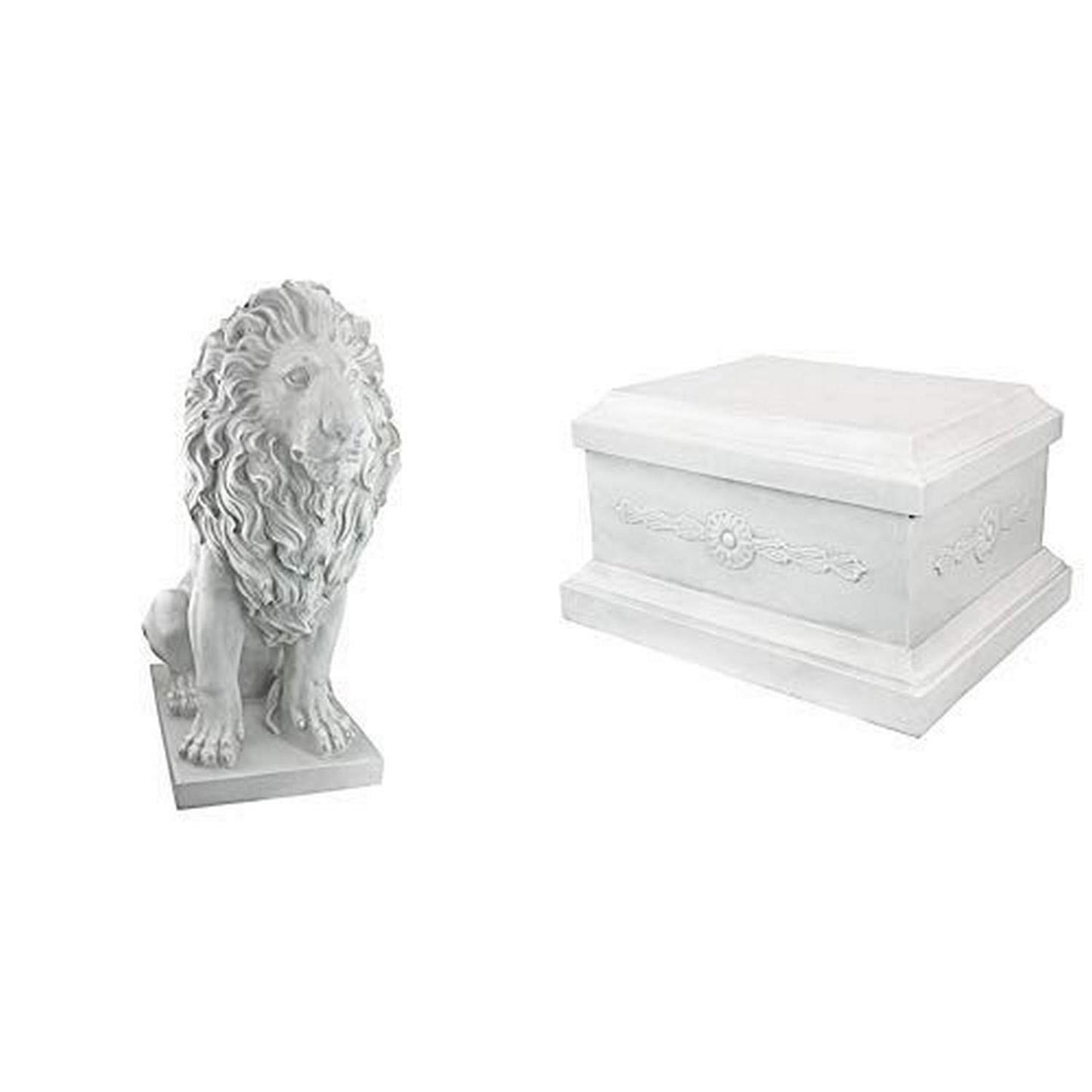 Design Toscano Lion of Florence Sentinel Animal Statue & Base Set, Polyresin, Antique Stone
