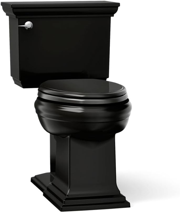 KOHLER K-6669-7 Memoirs Stately Comfort Height Elongated 1.28 GPF Toilet with Aqua Piston Flush Technology, Concealed Trap Way and Left-Hand Trip Lever (2 Piece), Black