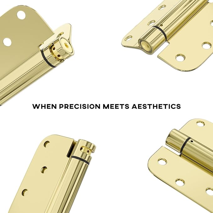 goldenwarm 3 Pack 4 Inch Polished Brass Self Closing Door Hinges with 5/8'' Radius Corners - Adjustable Tension Soft Close Hinges for Interior/Exterior Doors, Durable & Quiet Closure