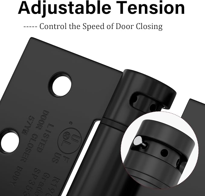 Haidms 12 Pack Self Closing Door Hinges 4 Inch Matte Black Spring Hinge with 5/8'' & Square Radius Corner Adjustable Tension Spring Loaded Hinges for Residential & Heavy-Duty Door Hardware