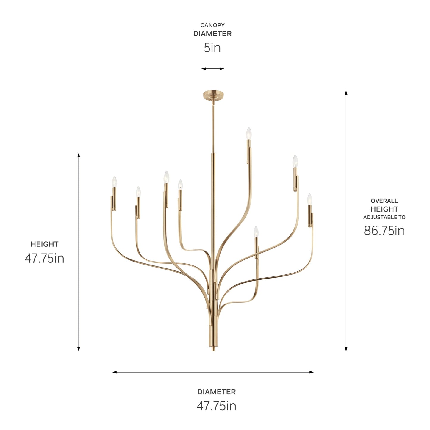 KICHLER Livadia 8-Light Chandelier, Soft Modern-Light in Champagne Bronze, for Foyer, Great Room, or Vaulted Dining or Bedroom (47.75" x 47.75"), 52675CPZ