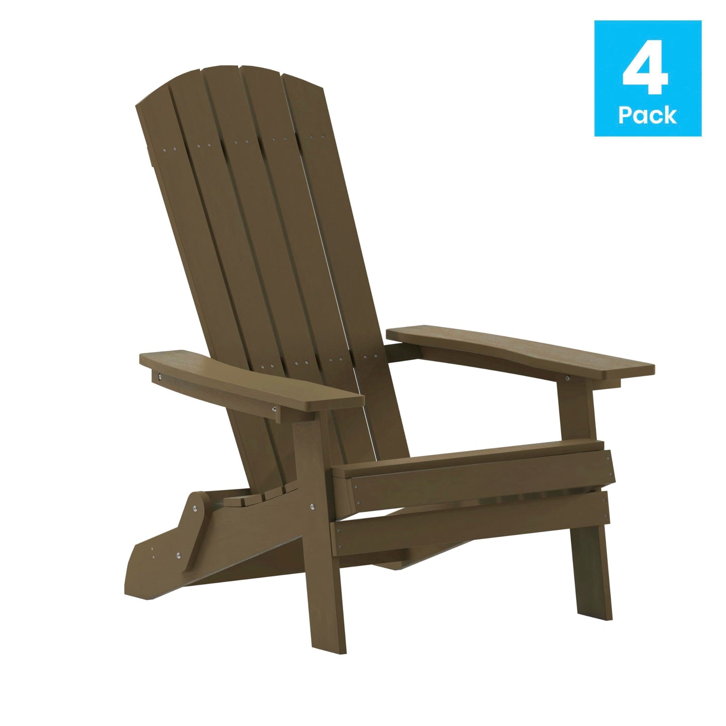 Flash Furniture Charlestown Folding Adirondack Chair - Mahogany - Poly Resin - Indoor/Outdoor - Weather Resistant - Set of 4