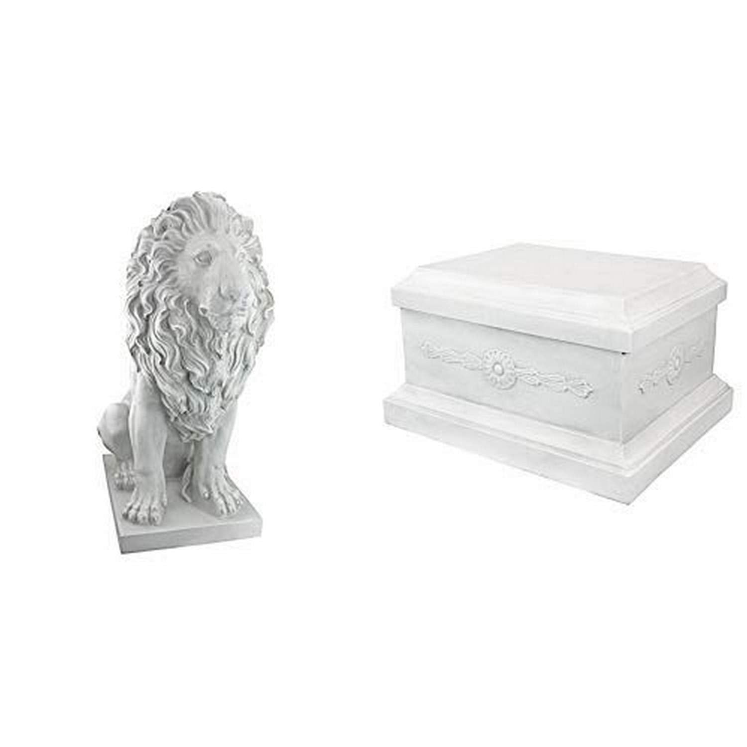 Design Toscano Lion of Florence Sentinel Animal Statue & Base Set, Polyresin, Antique Stone