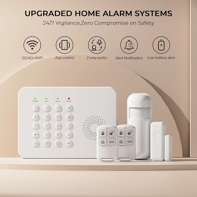 PGST Home Alarm System,Wireless Home Security System with Door and Motion Sensors,5 Piece Alarm Kits,4G SMS/Phone App Instant Alerts,24/7 Professional Monitoring for Villa,Apartment,Kids Safety