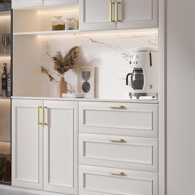 goldenwarm 100 Pack Gold Cabinet Pulls Brushed Brass Cabinet Hardware Brass Pulls for Cabinets Bathroom Dresser Drawer Pulls Furniture Cabinet Hardware 4-1/2"(115mm) Hole Centers