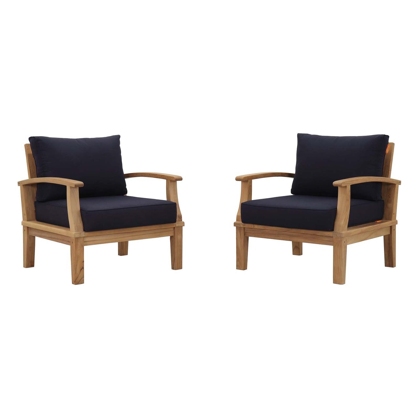 Modway EEI-1819-NAT-NAV-SET Marina Premium Grade A Teak Wood Outdoor Patio Armchairs-Set of 2, Natural Navy