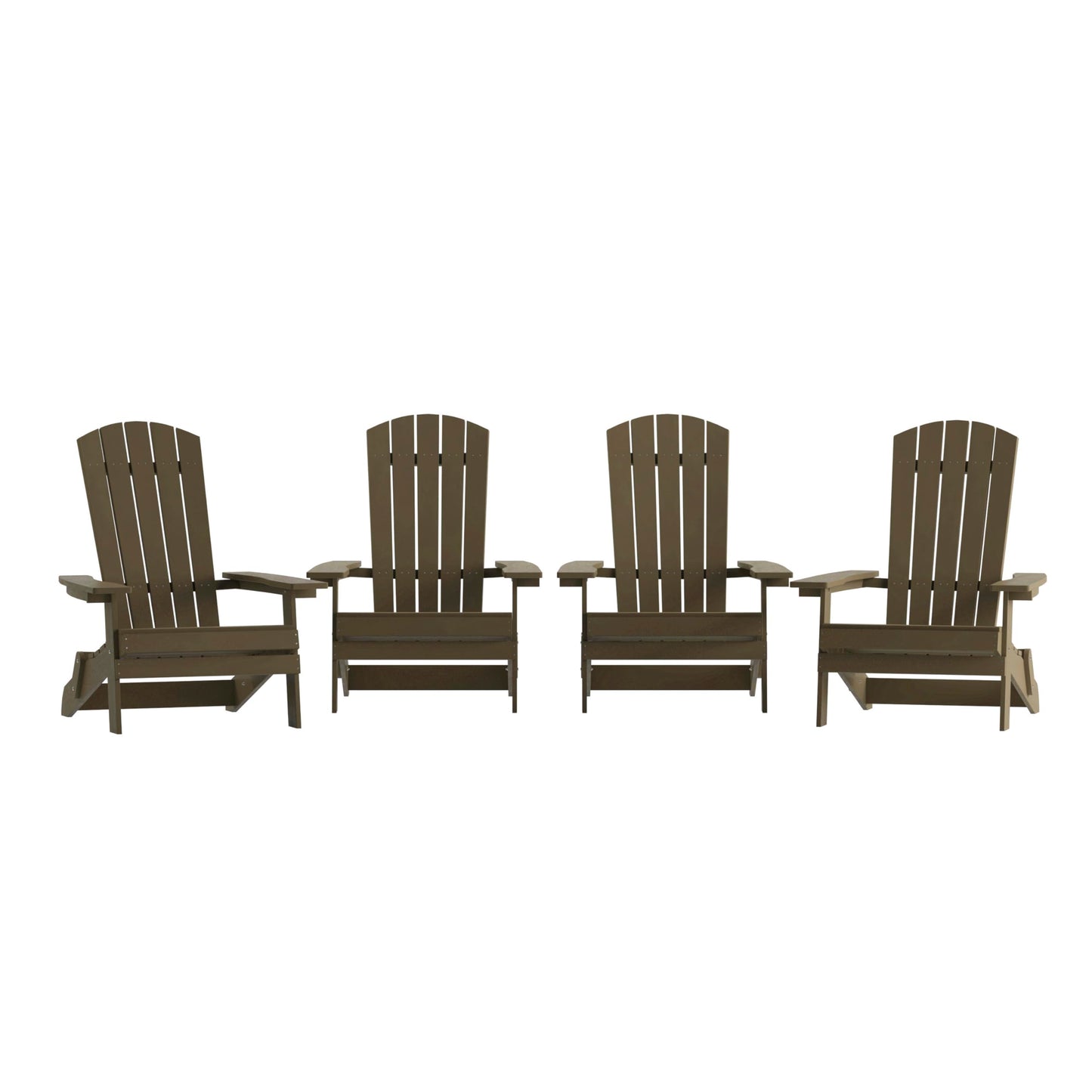 Flash Furniture Charlestown Folding Adirondack Chair - Mahogany - Poly Resin - Indoor/Outdoor - Weather Resistant - Set of 4