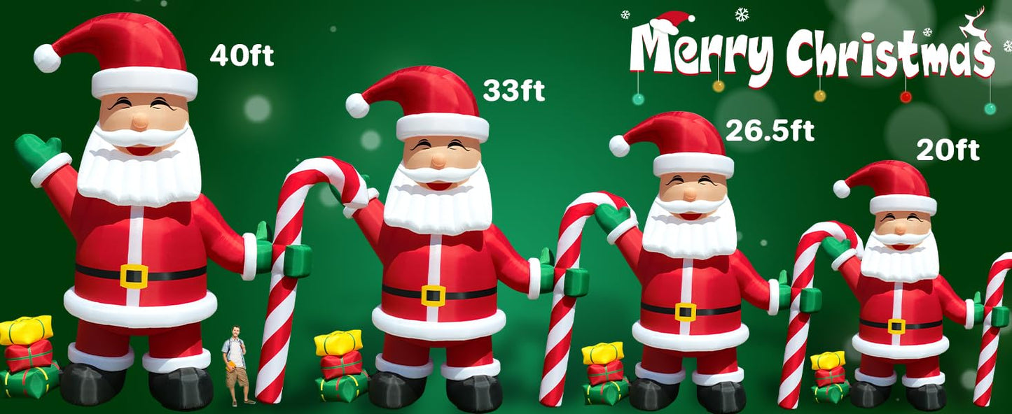 20FT Giant Santa Claus Inflatable for Christmas - with Gift Box & Candy Canes, (370w Blower), (Solid Oxford) Blow up Large Santa for Yard Lawn Holiday Xmas Party Outdoor Decorations