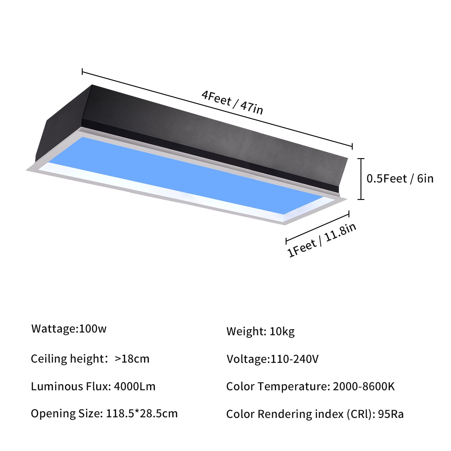 Aucoamibabe Smart Blue Sky Light Ceiling lamp, Natural Light, Kitchen, Bedroom, Living Room, Passage, Bathroom, Basement, Garage, Office, Hotel Apartment, Simple Embedded led Ambient Lights (4 * 1Ft)