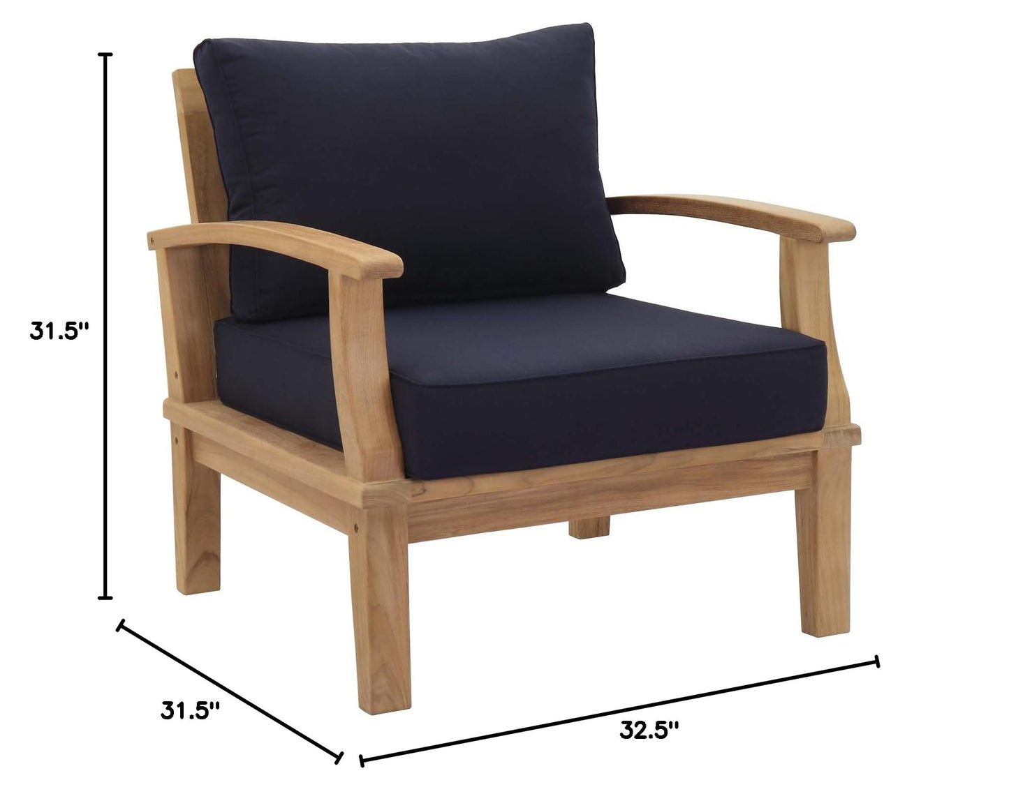 Modway EEI-1819-NAT-NAV-SET Marina Premium Grade A Teak Wood Outdoor Patio Armchairs-Set of 2, Natural Navy