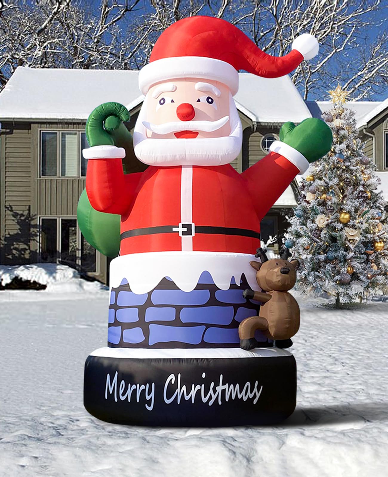 CHUNNIAN Giant Santa Inflatable 20FT Santa Claus with UL Blower for Christmas Outdoor Decoration in Chimney with Reindeer Suitable for Event Parties, Commercial Decoration