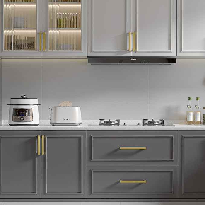 goldenwarm 100 Pack Gold Cabinet Pulls Brushed Brass Cabinet Hardware Brass Pulls for Cabinets Bathroom Dresser Drawer Pulls Furniture Cabinet Hardware 4-1/2"(115mm) Hole Centers