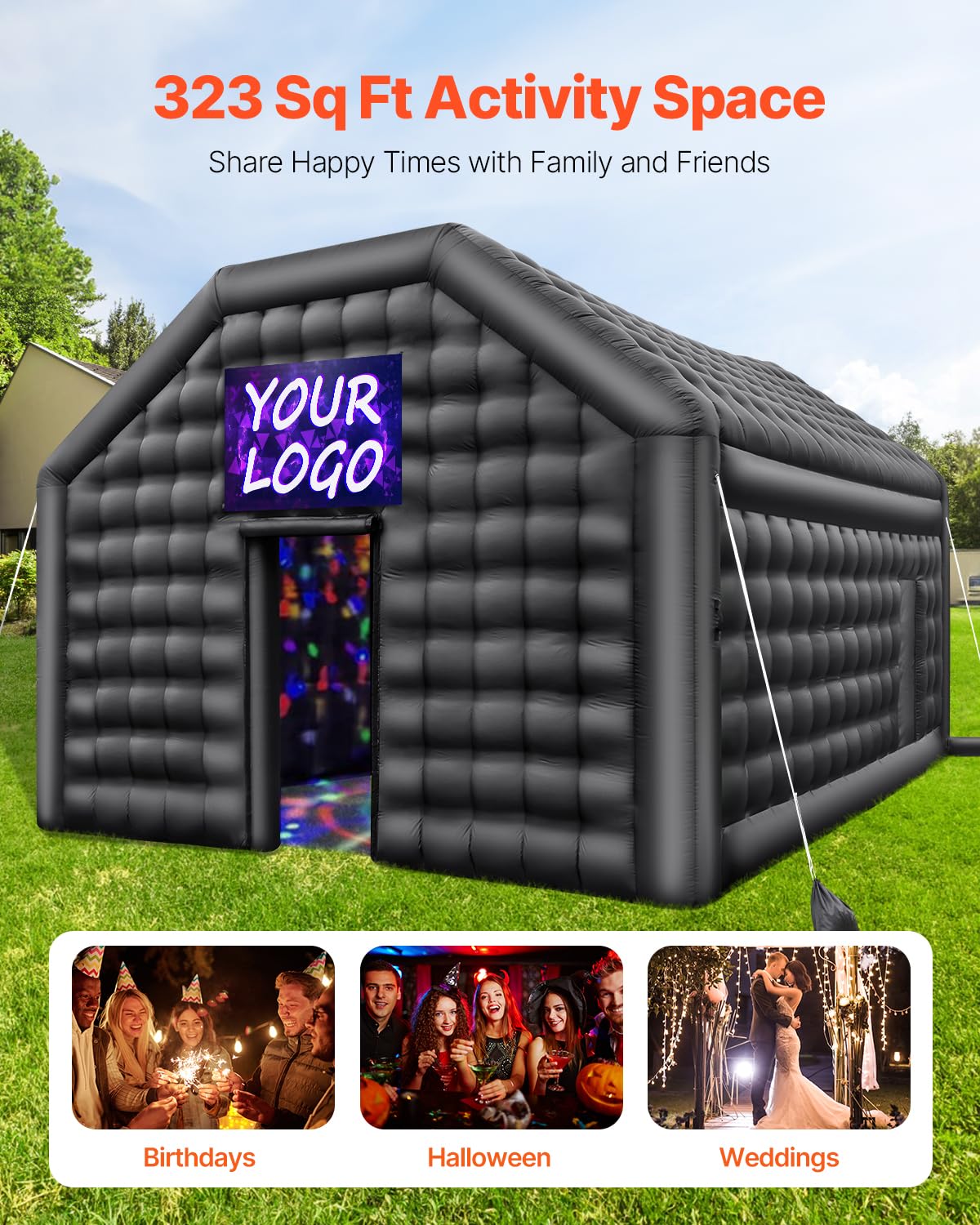 VEVOR Inflatable Nightclub, 19.7 x 16.4 x 12 Ft, Blow up Party Tent with Disco Lights & 680W Blower, Large Inflatable Night Club Tent for Adults, Inflatable House Air Cube for Wedding Birthday Black