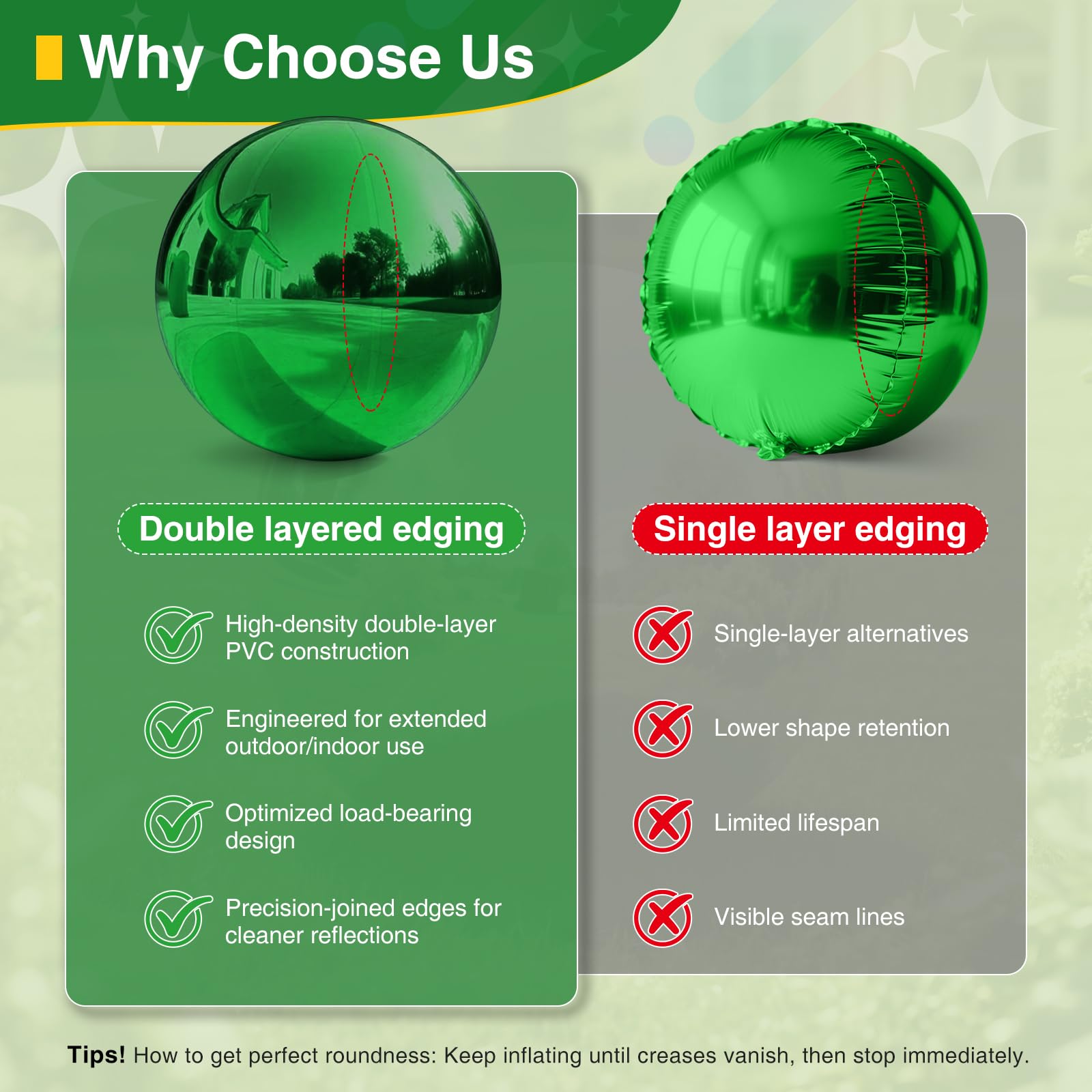 Green 6PCS Inflatable Mirror Ball, Reusable Big Shinny Balls with Electric Pump,Large Event Decoration & Giant Mirror Balls Inflatable Disco Bubble for Party, Wedding