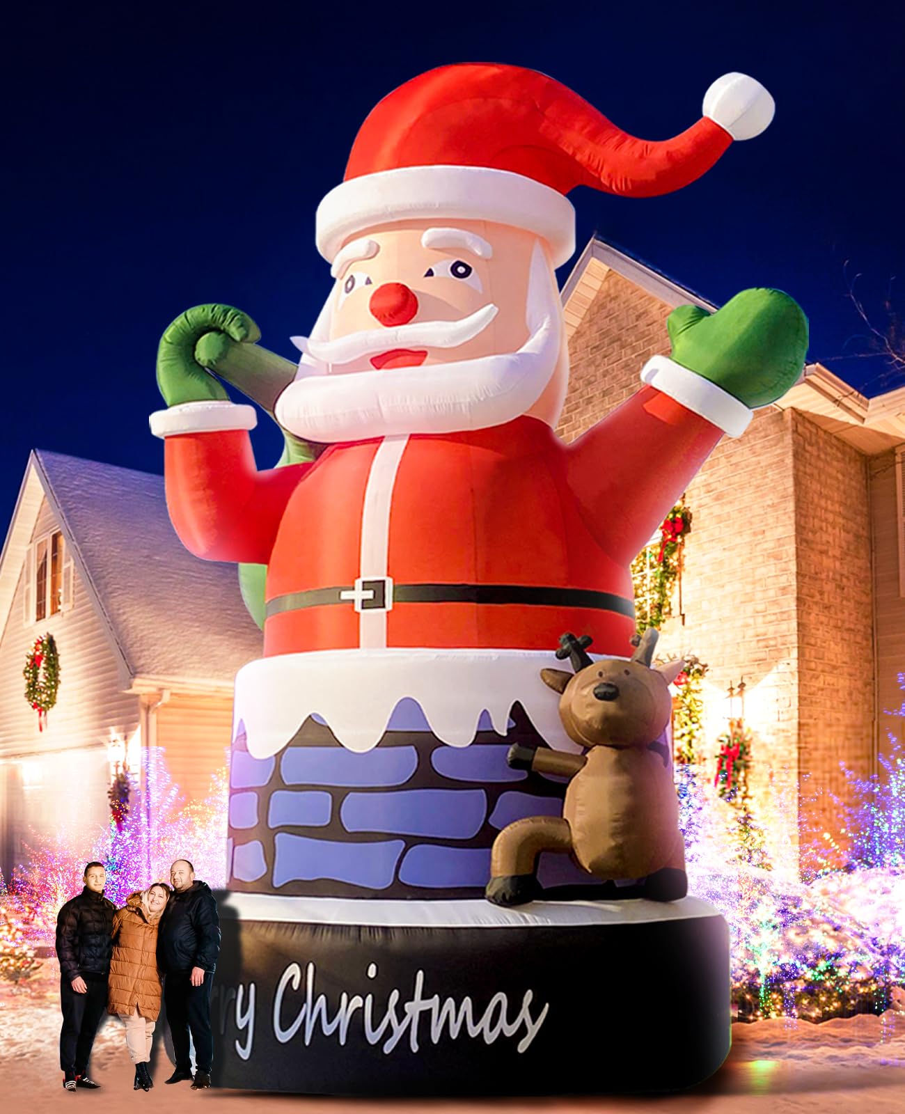 CHUNNIAN Giant Santa Inflatable 20FT Santa Claus with UL Blower for Christmas Outdoor Decoration in Chimney with Reindeer Suitable for Event Parties, Commercial Decoration