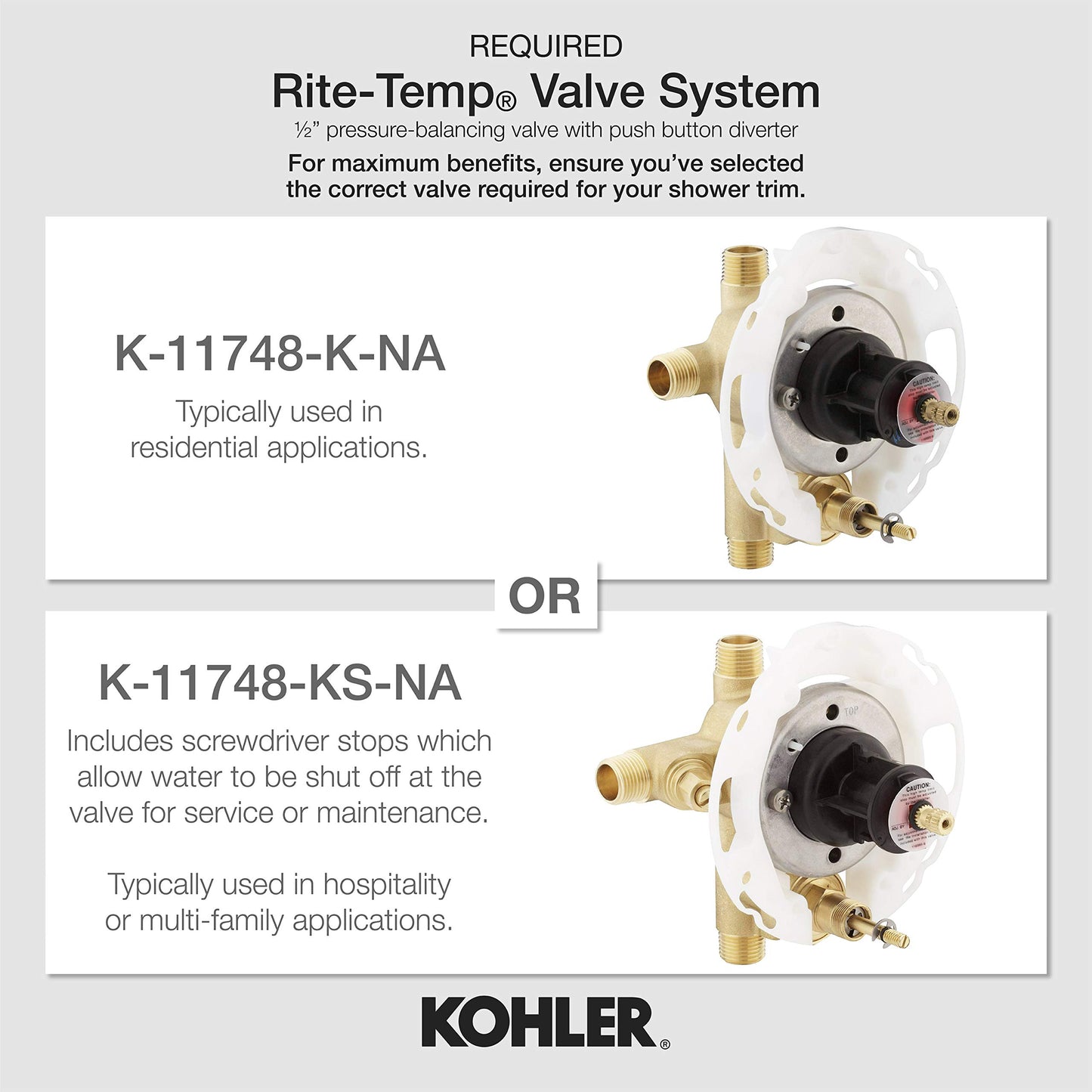 Kohler PURIST® B/S TRM W/DIV, 35 SPT, LS HD-CRS