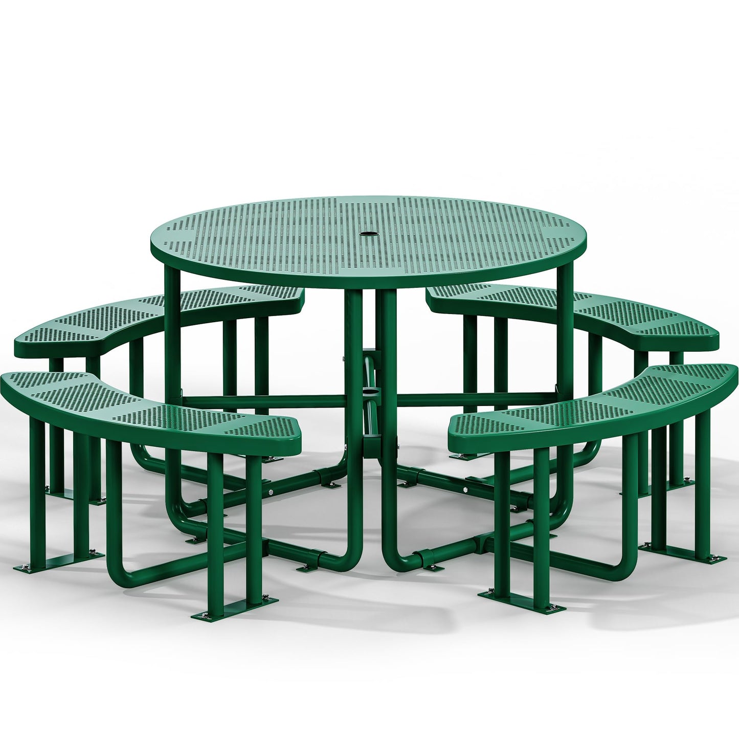 YITAHOME Metal Picnic Table, Powder Coated Outdoor Picnic Table with Heavy-Duty Steel Frame, Adjustable Seats & Umbrella Hole for Yard, Patio, Lawn, Party, Green, Round