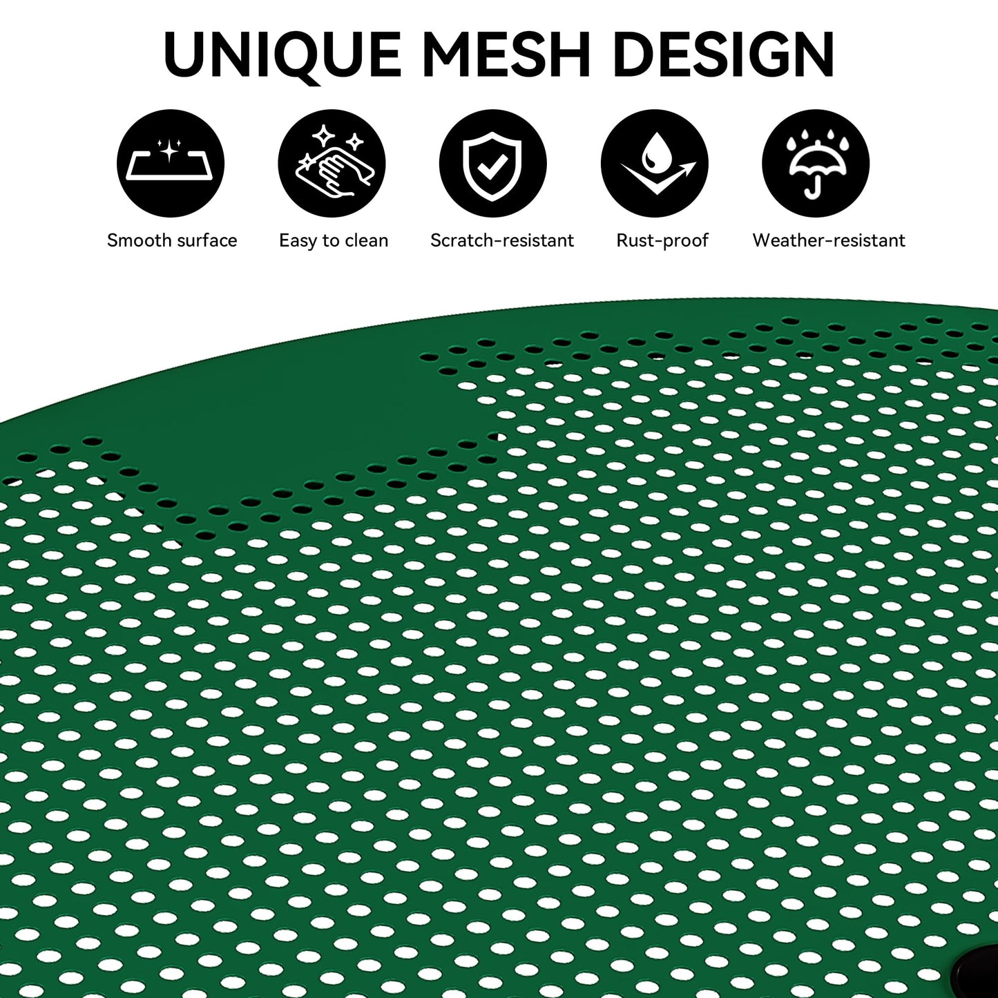 YITAHOME Metal Picnic Table, Powder Coated Outdoor Picnic Table with Heavy-Duty Steel Frame, Adjustable Seats & Umbrella Hole for Yard, Patio, Lawn, Party, Green, Round