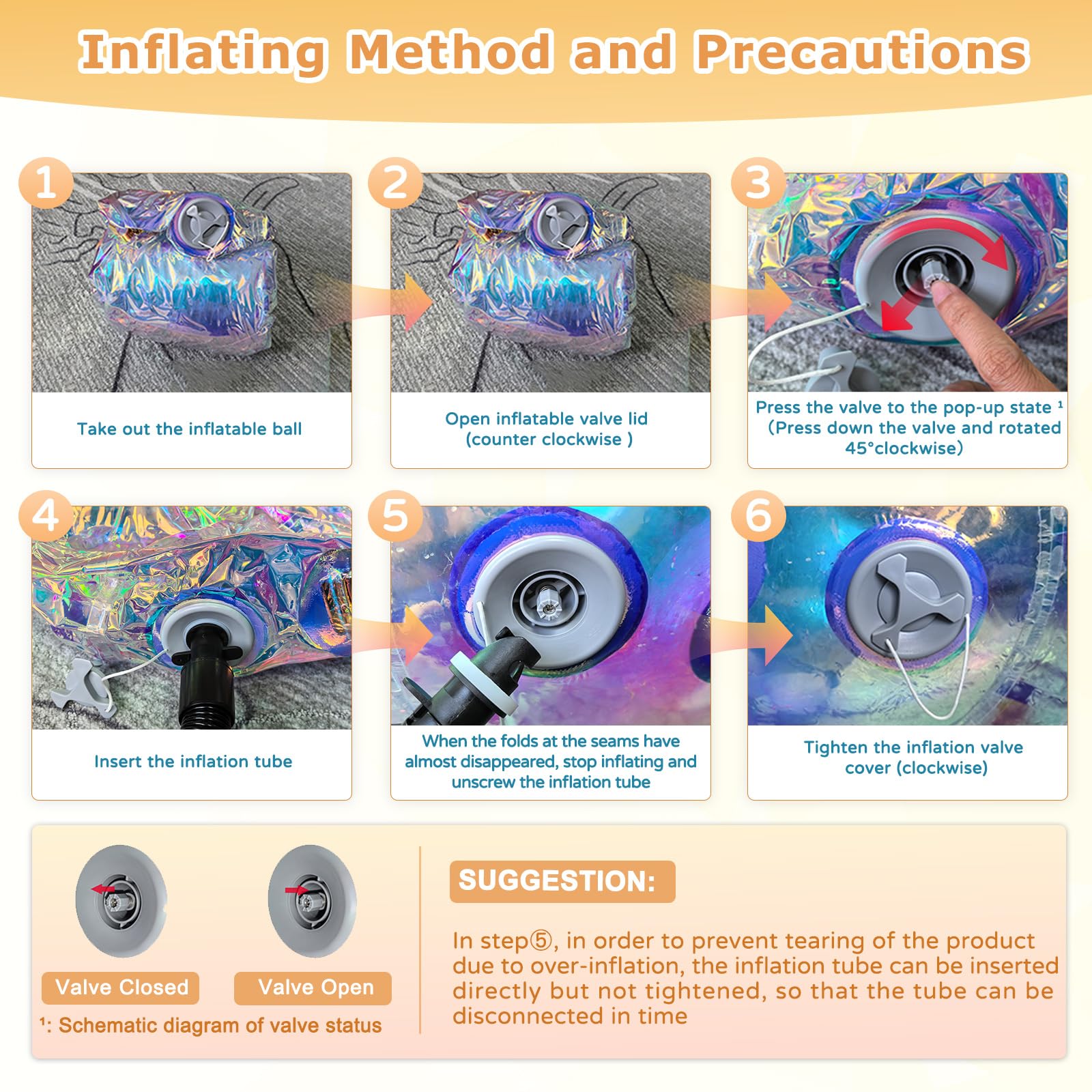 VEBESYET Gold 6PCS Inflatable Mirror Ball Set Reusable Big Shiny Balls Large Event Decoration Balloon PVC Disco Bubble Balloon with Electric Pump For Party, Wedding, Decor