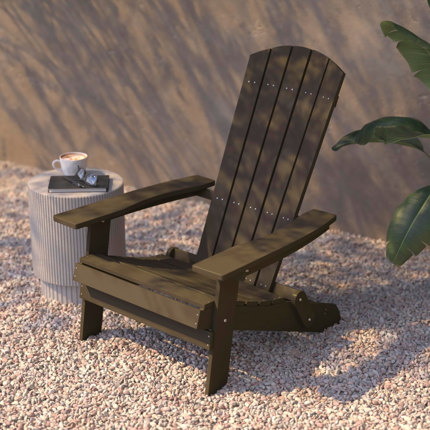 Flash Furniture Charlestown Folding Adirondack Chair - Mahogany - Poly Resin - Indoor/Outdoor - Weather Resistant - Set of 4