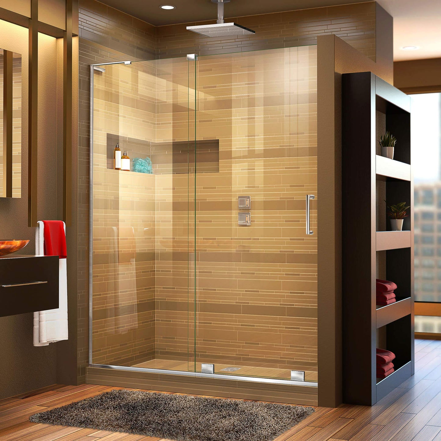 DreamLine Mirage-X 55 - 59 inch W x 71 inch H Frameless Sliding Shower Door in Chrome; Left Wall Installation