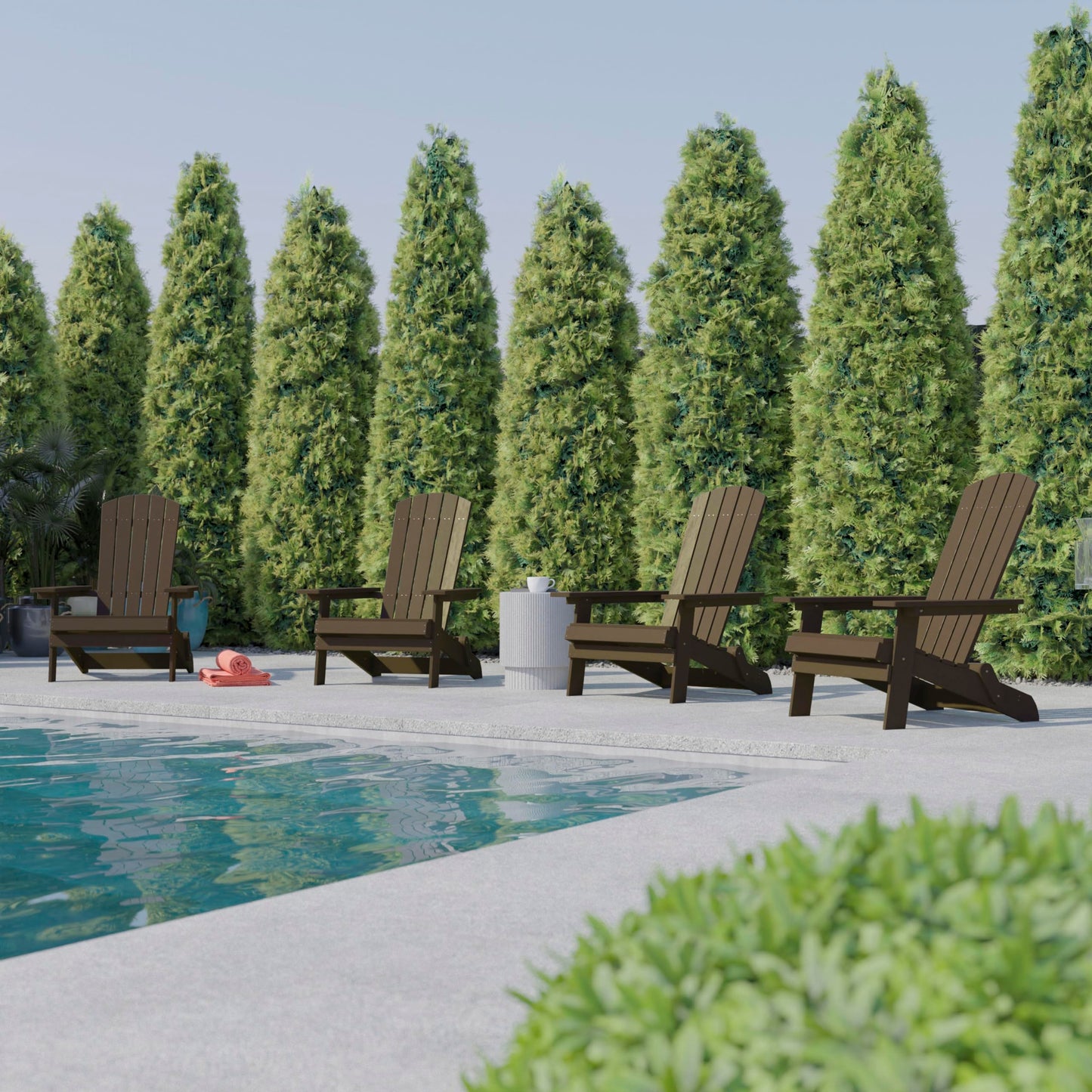 Flash Furniture Charlestown Folding Adirondack Chair - Mahogany - Poly Resin - Indoor/Outdoor - Weather Resistant - Set of 4