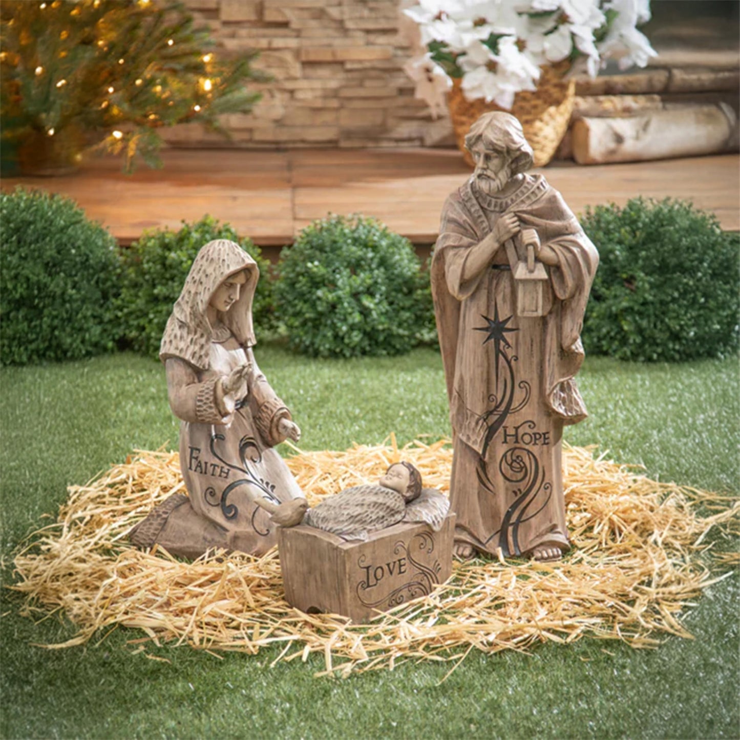 Holy Family Nativity Scene for Christmas Indoor and Outdoor Statue | 3 Feet Tall | Set with 3 Pieces Mary Joseph and Removable Baby Jesus | Religious Decorations Holiday Collection and Gifts